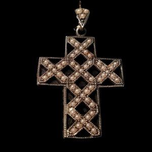 Vintage Sterling Silver Genuine Pearl Cross Pendant